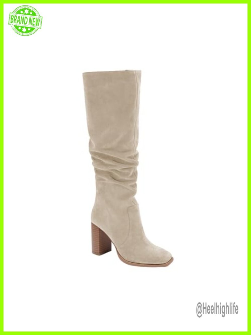 Womens Knee High Boots Chunky Heel Square Toe Side Zipper Wide Calf Faux Suede
